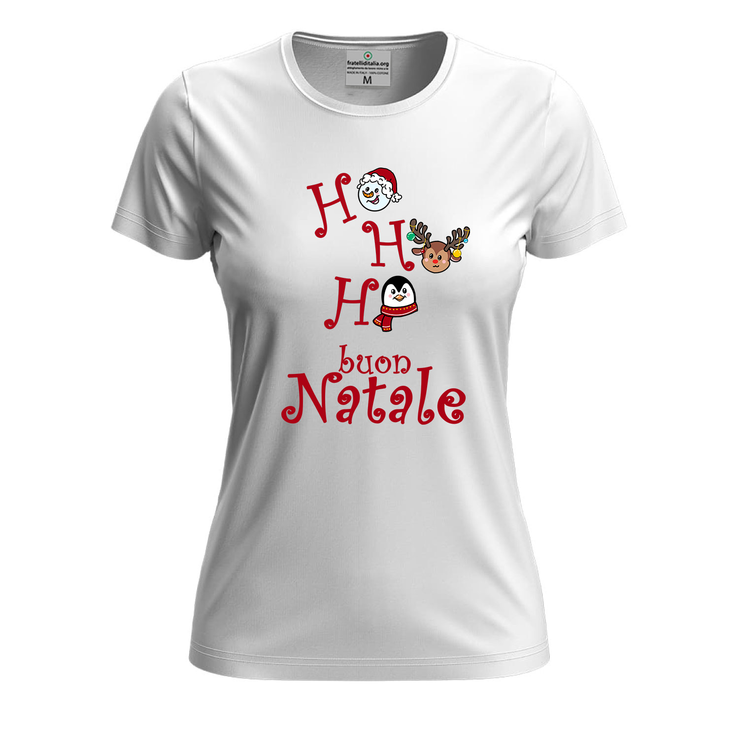 T-SHIRT maglia donna con stampa natalizia cotone Buone Feste abbigliamento Natale