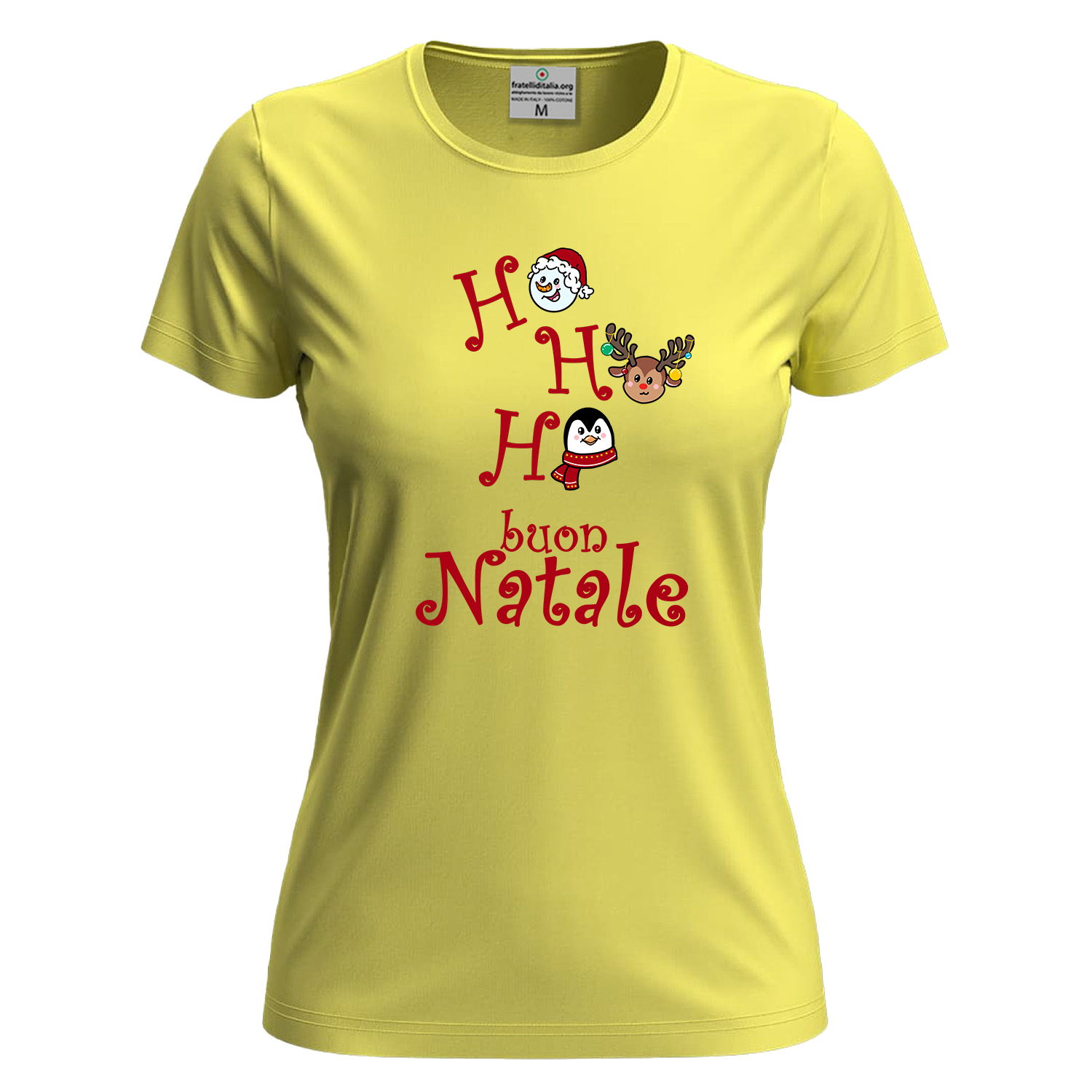 T-SHIRT maglia donna con stampa natalizia cotone Buone Feste abbigliamento Natale