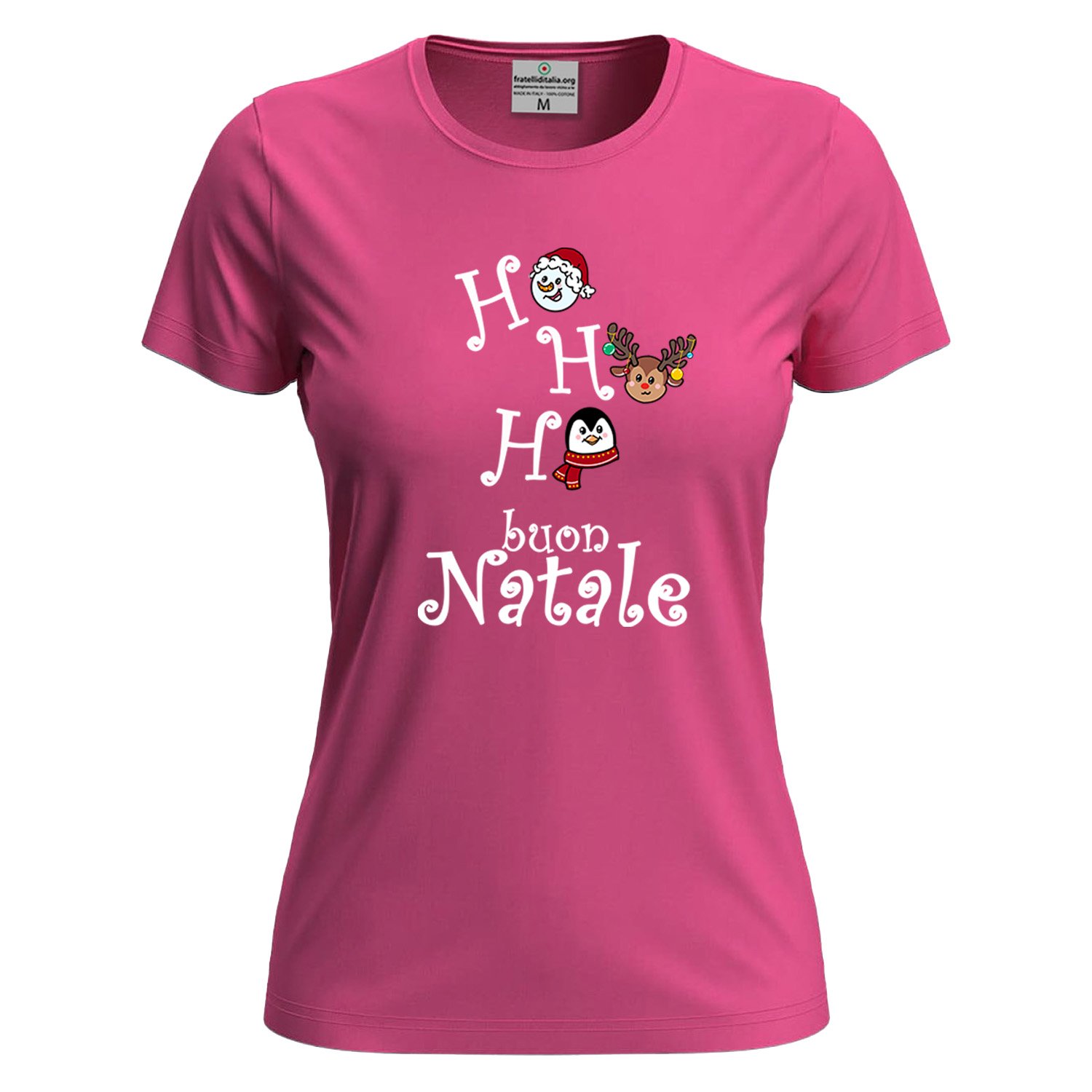 T-SHIRT maglia donna con stampa natalizia cotone Buone Feste abbigliamento Natale