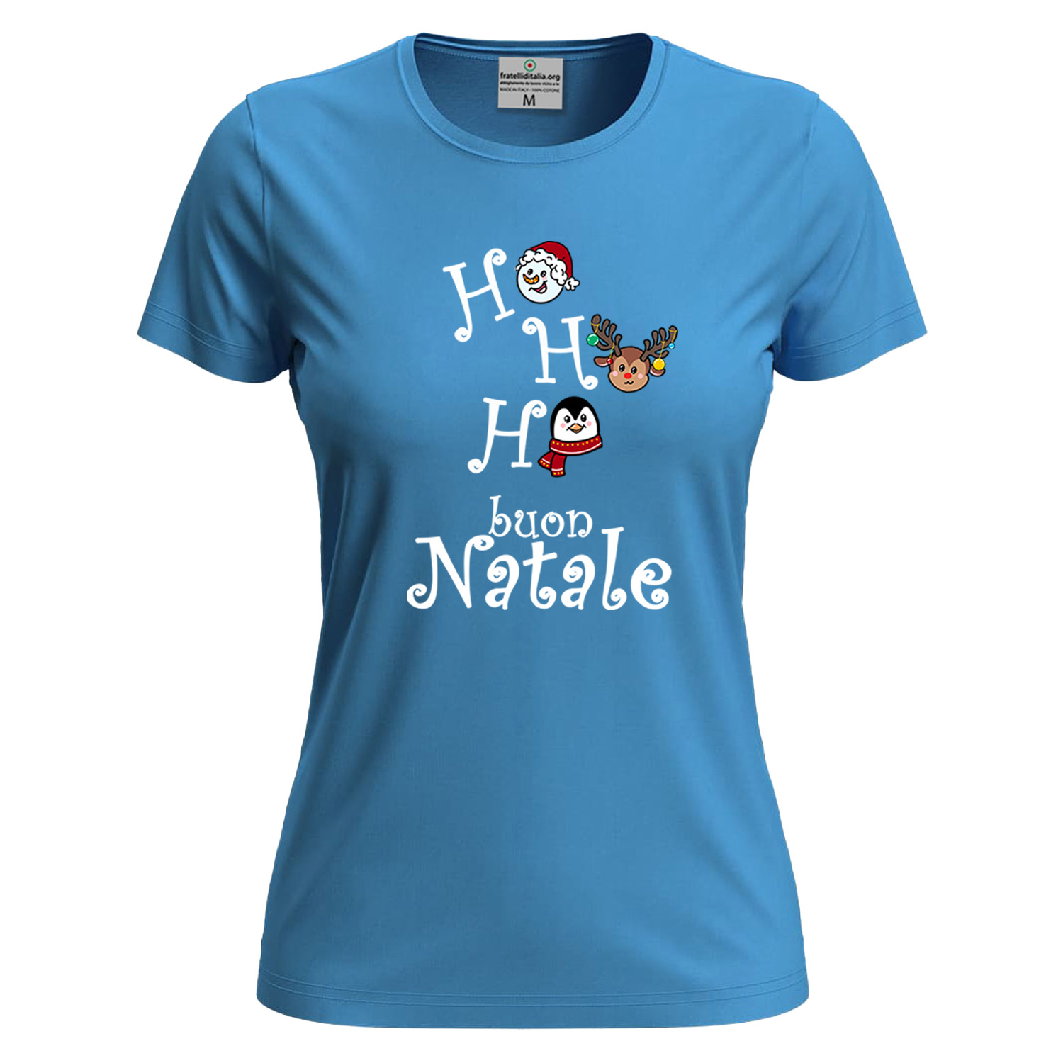 T-SHIRT maglia donna con stampa natalizia cotone Buone Feste abbigliamento Natale