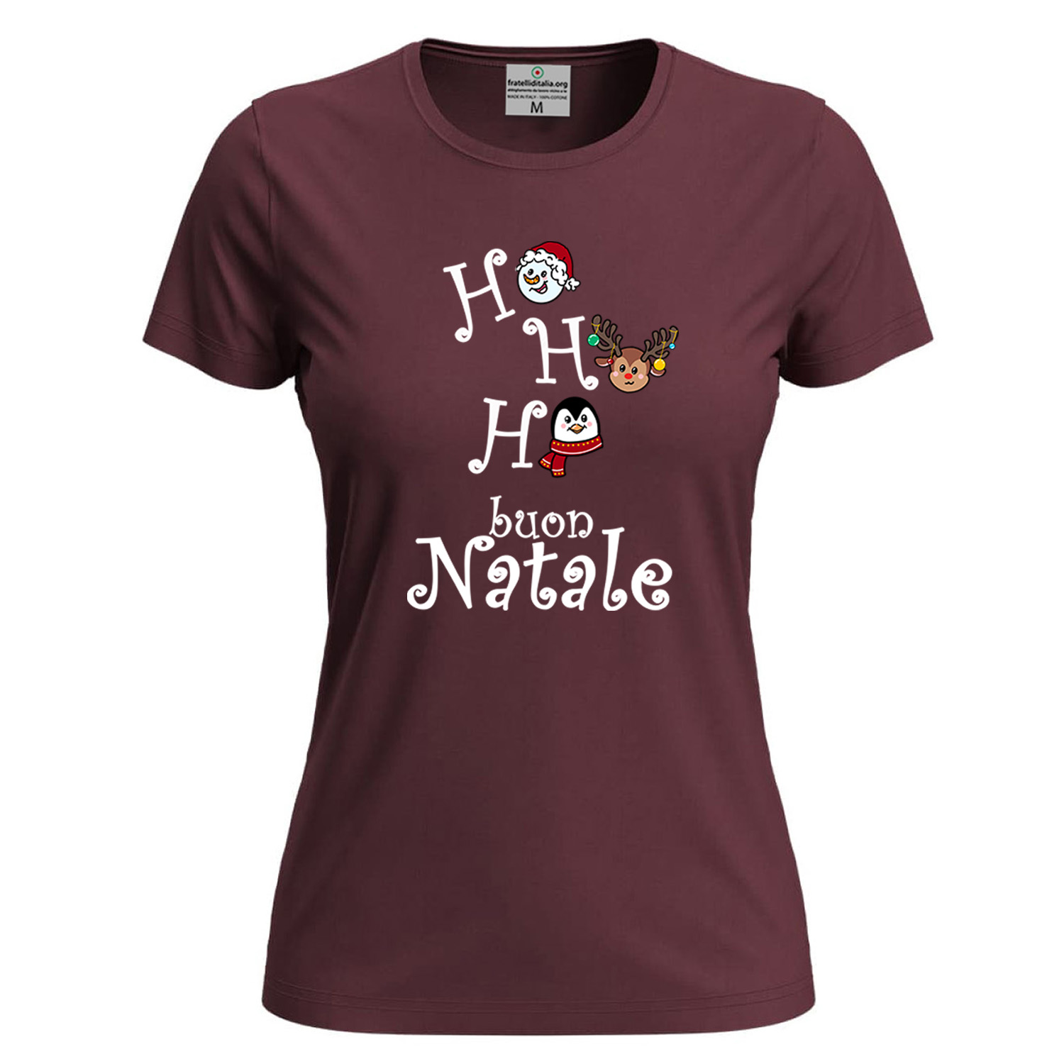 T-SHIRT maglia donna con stampa natalizia cotone Buone Feste abbigliamento Natale