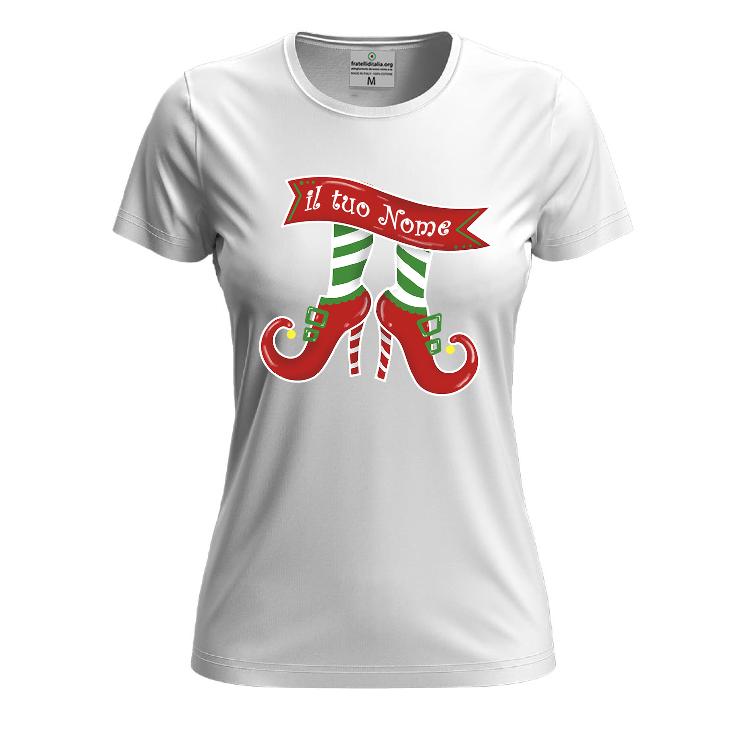 T-shirt natalizia donna con disegno a tema festivo personalizzabile idea regalo per le festività