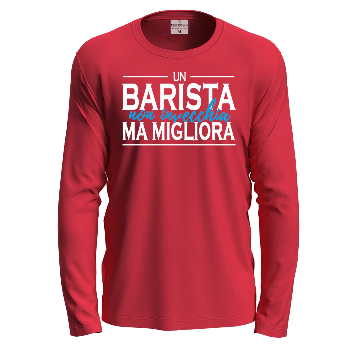 T-shirt classica a manica lunga IL BARISTA NON INVECCHIA con stampa DTF bar idea regalo uomo donna