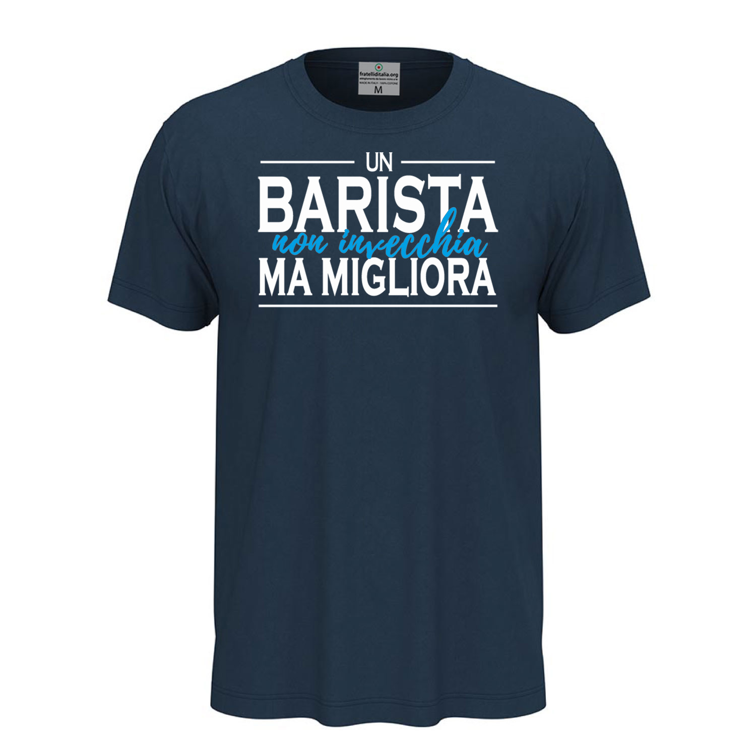 T-shirt mezza manica IL BARISTA NON INVECCHIA 100% cotone con stampa idea regalo Bar uomo donna