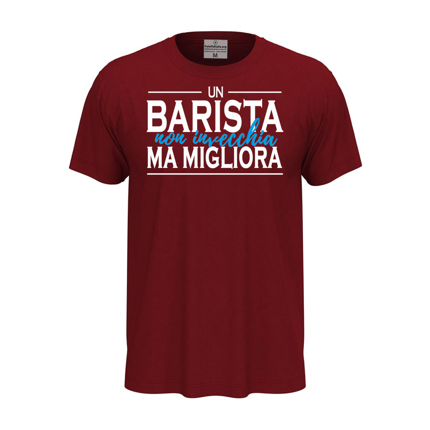 T-shirt mezza manica IL BARISTA NON INVECCHIA 100% cotone con stampa idea regalo Bar uomo donna