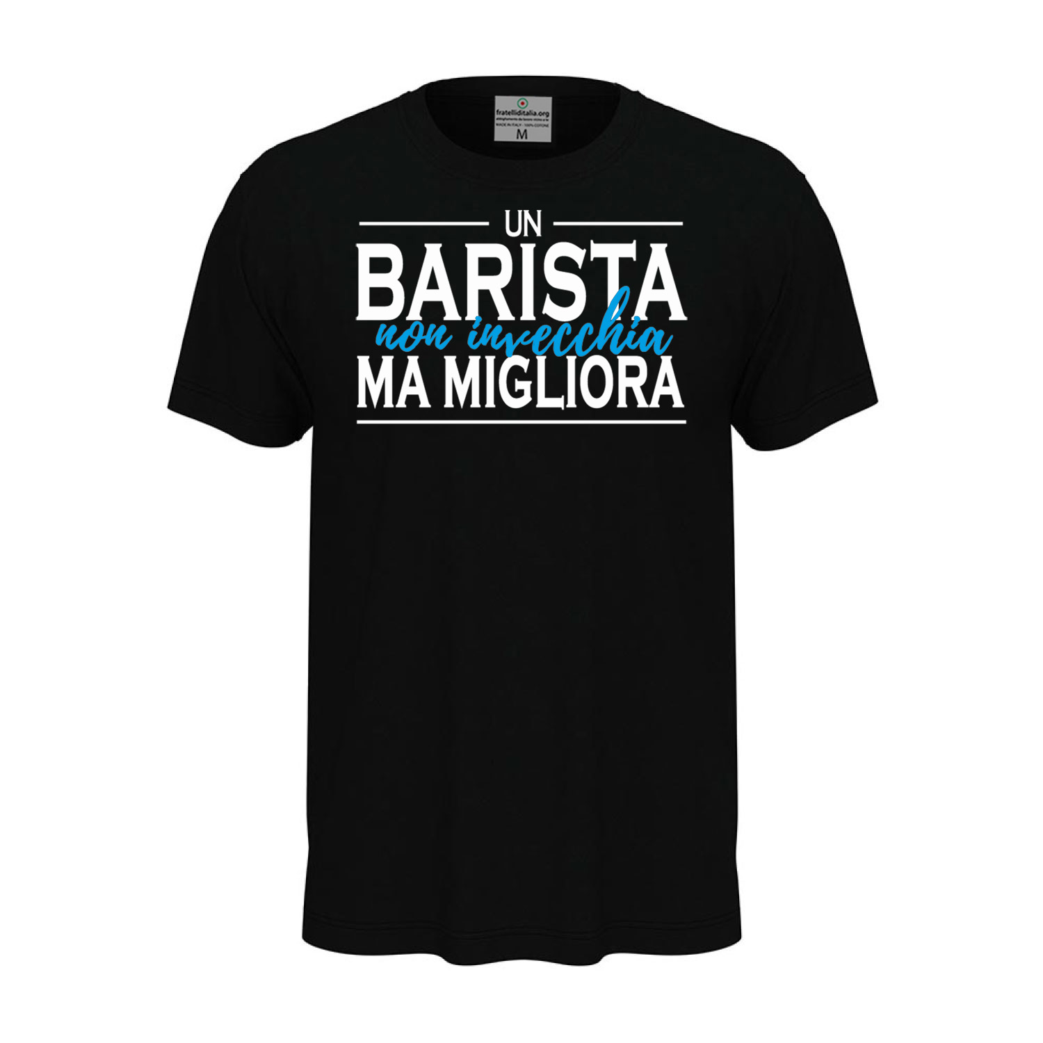 T-shirt mezza manica IL BARISTA NON INVECCHIA 100% cotone con stampa idea regalo Bar uomo donna