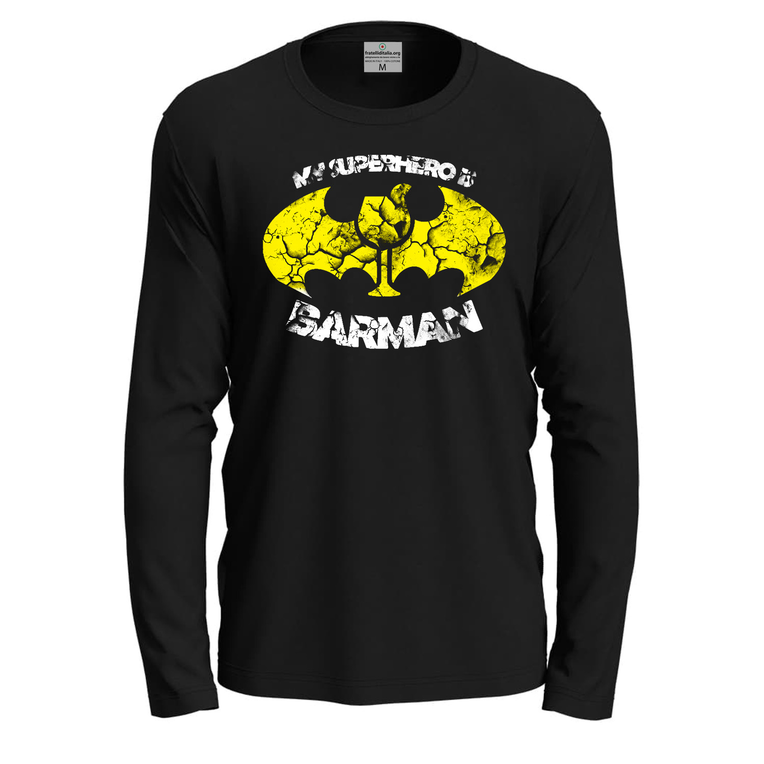 T-shirt classica a manica lunga con stampa BARMAN simpatica divertente bar cartoon idea regalo uomo