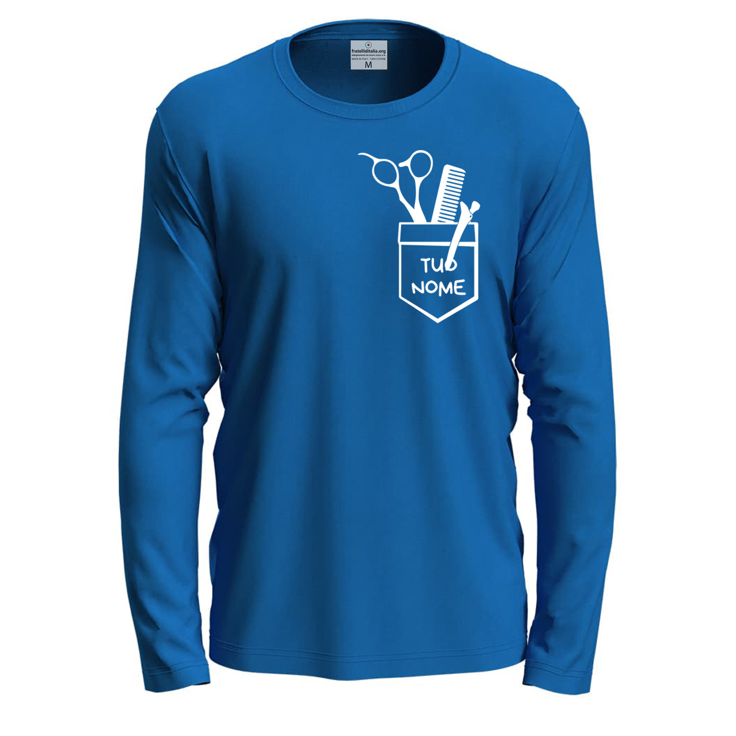 T-shirt a manica lunga con stampa DTF di qualità con stampa DTF idea regalo per barbieri e parrucchieri - Personalizzabili con nome o logo