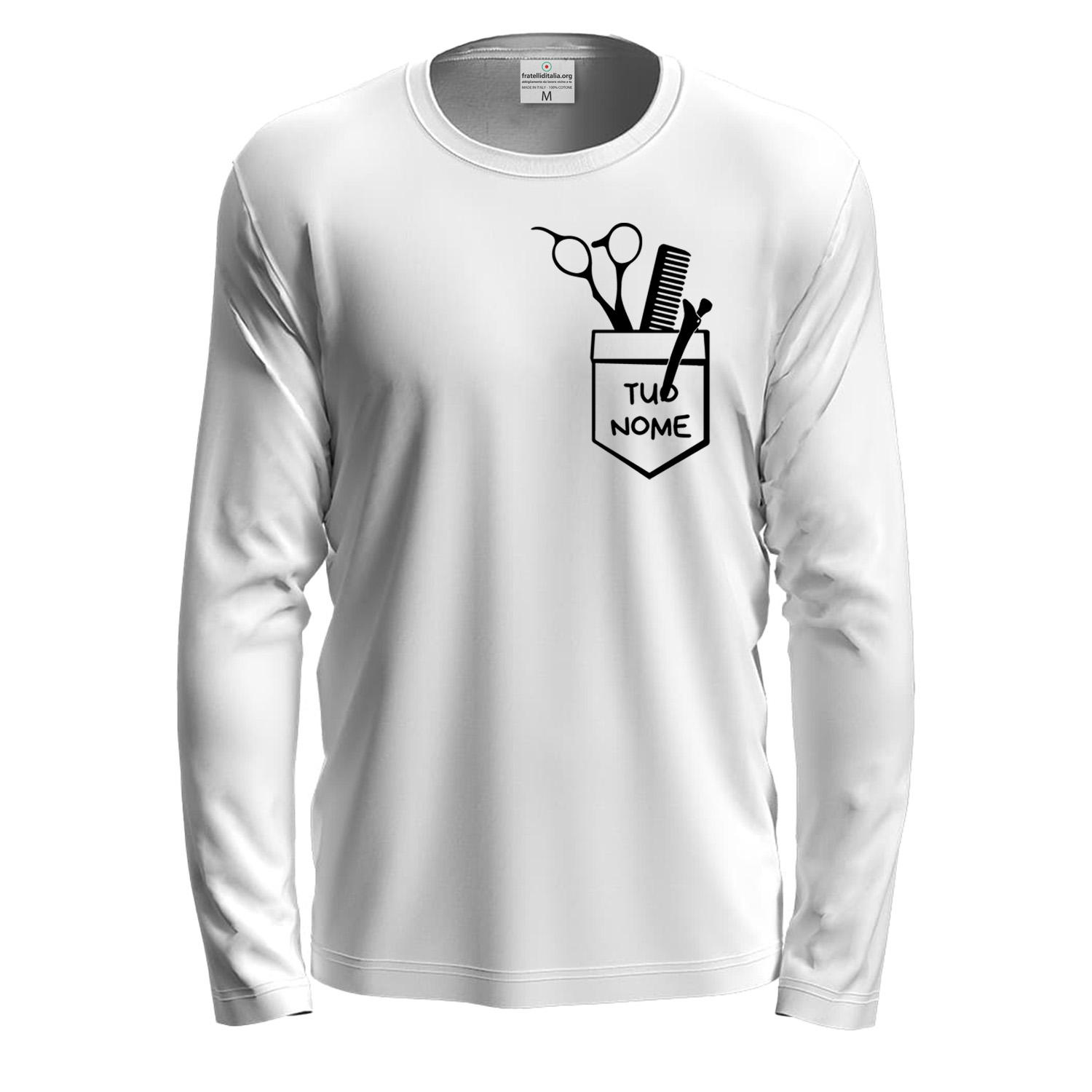 T-shirt a manica lunga con stampa DTF di qualità con stampa DTF idea regalo per barbieri e parrucchieri - Personalizzabili con nome o logo