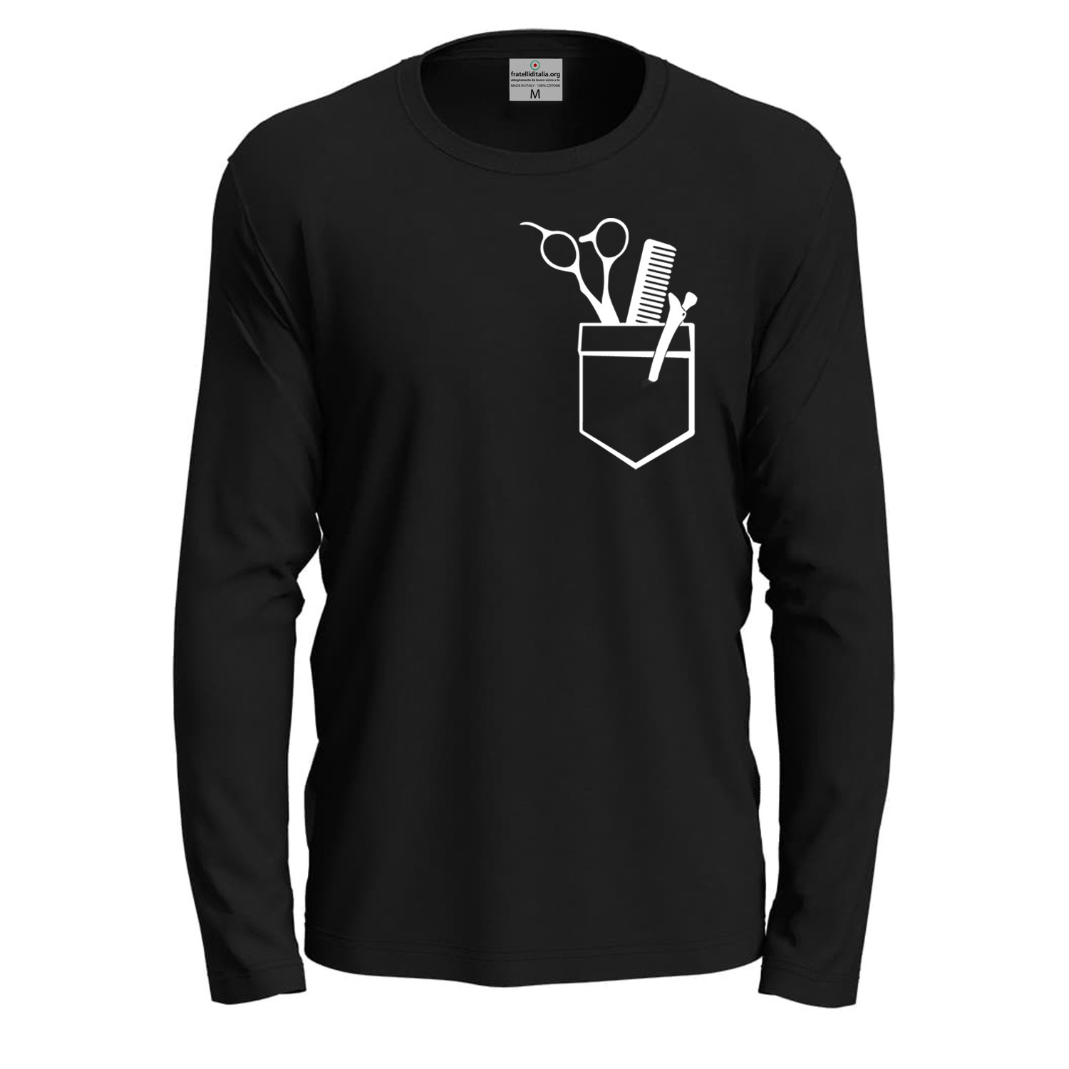 T-shirt a manica lunga con stampa DTF di qualità con stampa DTF idea regalo per barbieri e parrucchieri - Personalizzabili con nome o logo