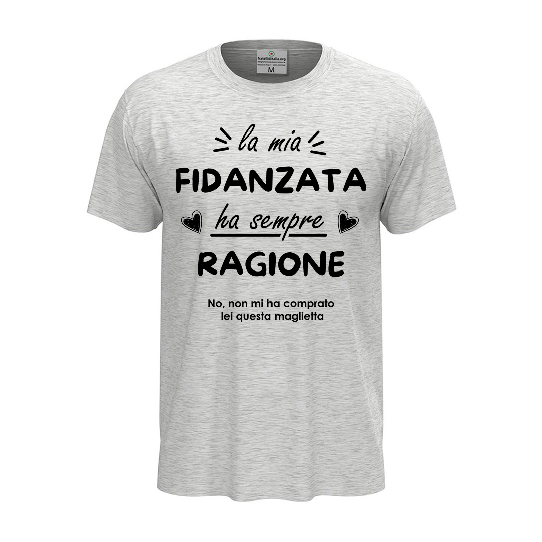Camiseta clásica unisex de manga corta con estampado “Mi novia siempre tiene la razón”, una divertida y original idea de regalo para San Valentín.