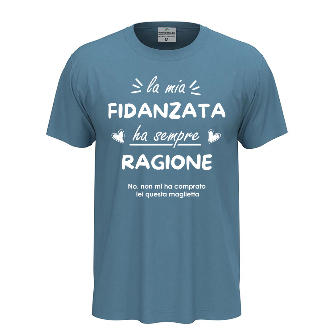 Camiseta clásica unisex de manga corta con estampado “Mi novia siempre tiene la razón”, una divertida y original idea de regalo para San Valentín.