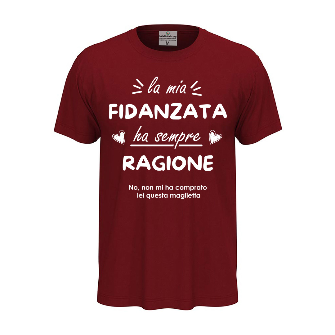 Camiseta clásica unisex de manga corta con estampado “Mi novia siempre tiene la razón”, una divertida y original idea de regalo para San Valentín.