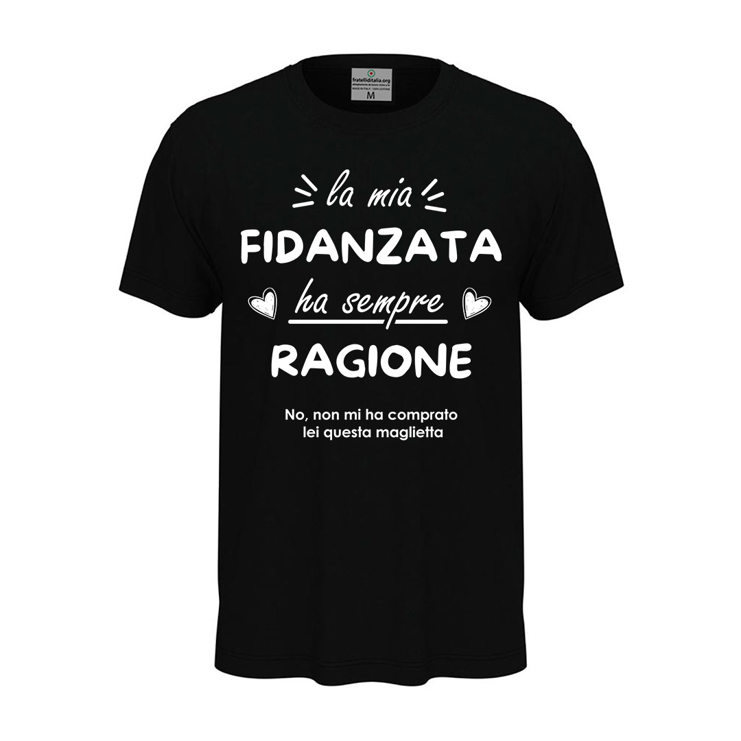 Camiseta clásica unisex de manga corta con estampado “Mi novia siempre tiene la razón”, una divertida y original idea de regalo para San Valentín.