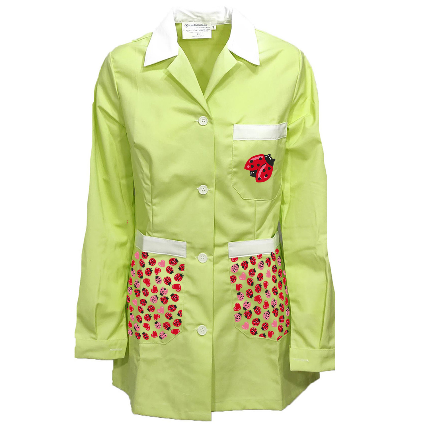 Camice Grembiule Maestra bidella Scuola Asilo infanzia educatrice bottoni San Valentino lavoro