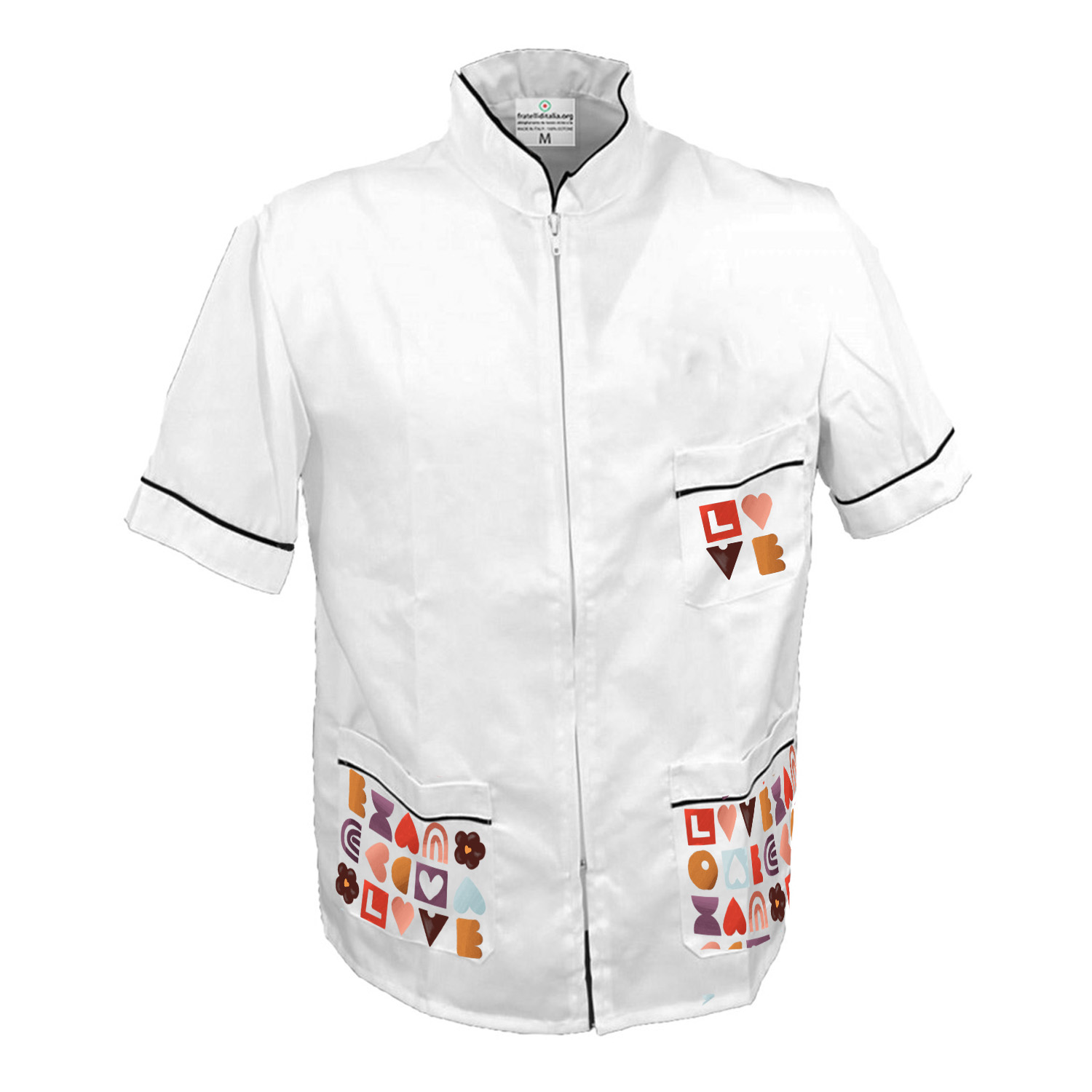 Barber\'s jacket work, beauty center, hairdresser men\'s groomer with Valentine\'s themed print