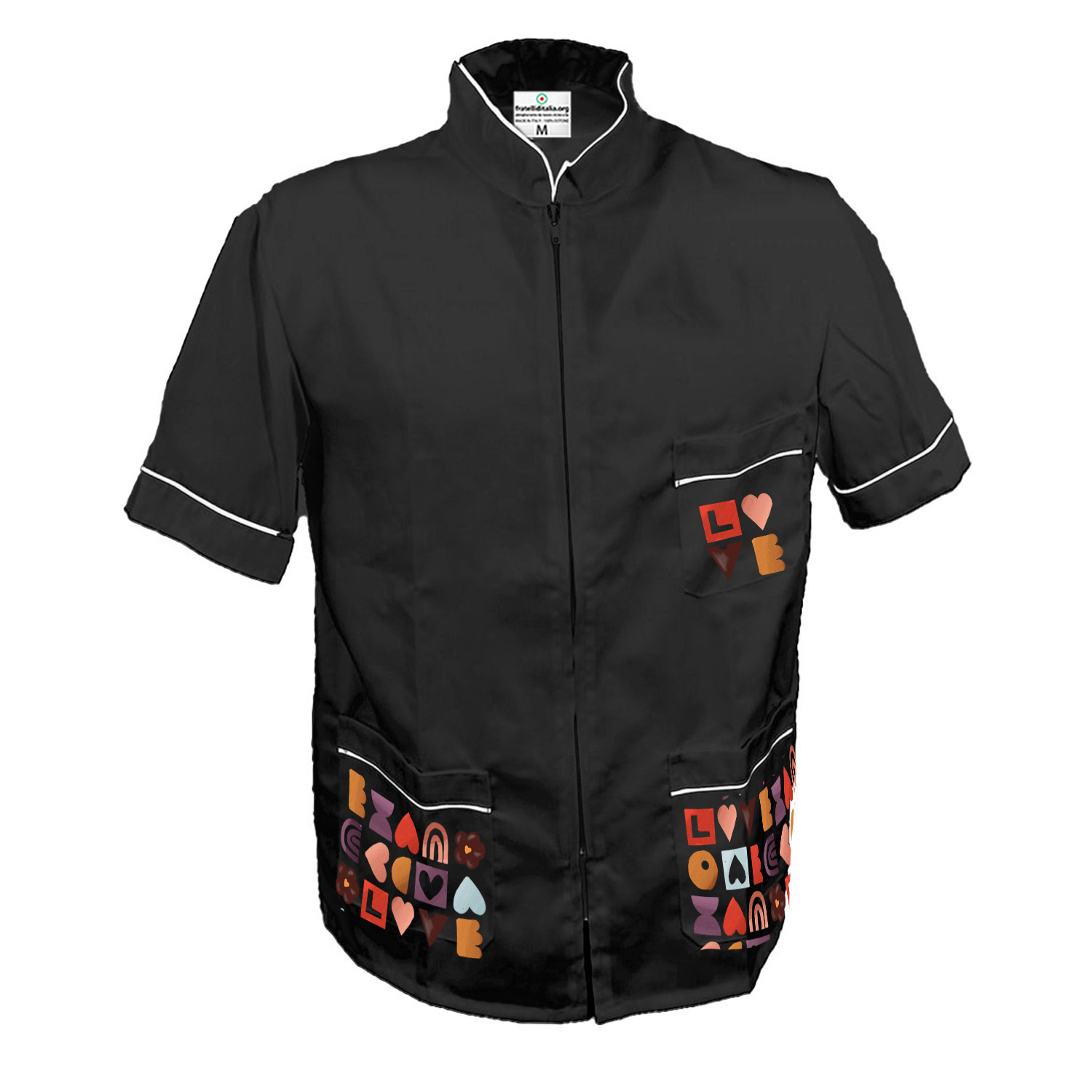 Barber\'s jacket work, beauty center, hairdresser men\'s groomer with Valentine\'s themed print