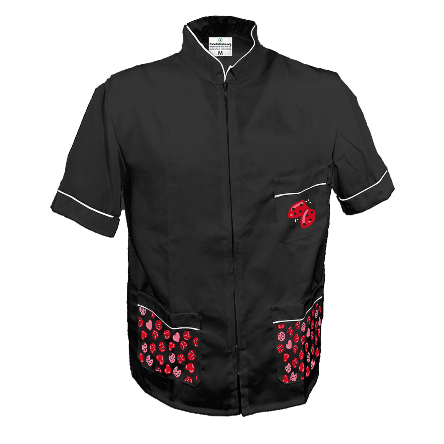 Barber\'s jacket work, beauty center, hairdresser men\'s groomer with Valentine\'s themed print