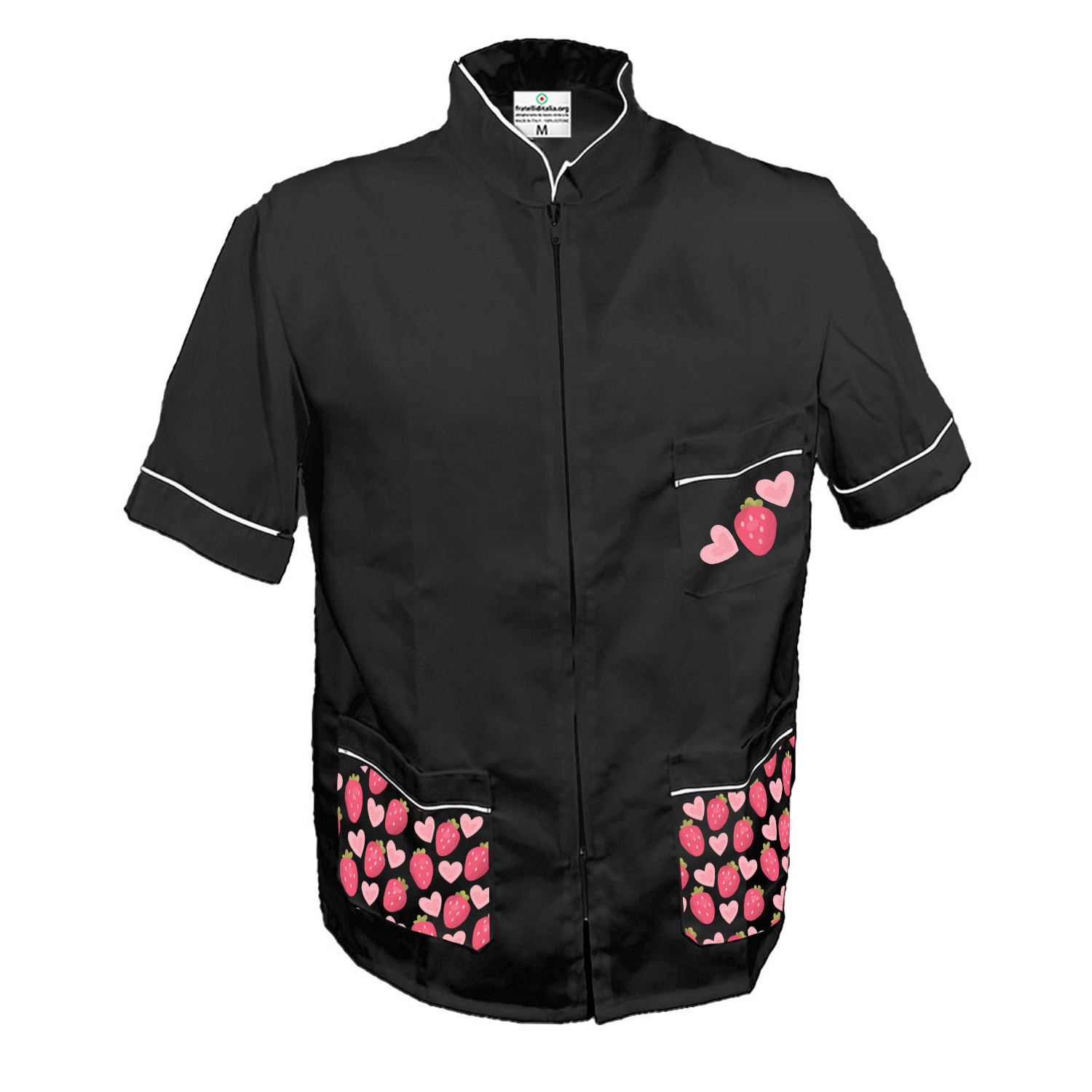 Barber\'s jacket work, beauty center, hairdresser men\'s groomer with Valentine\'s themed print