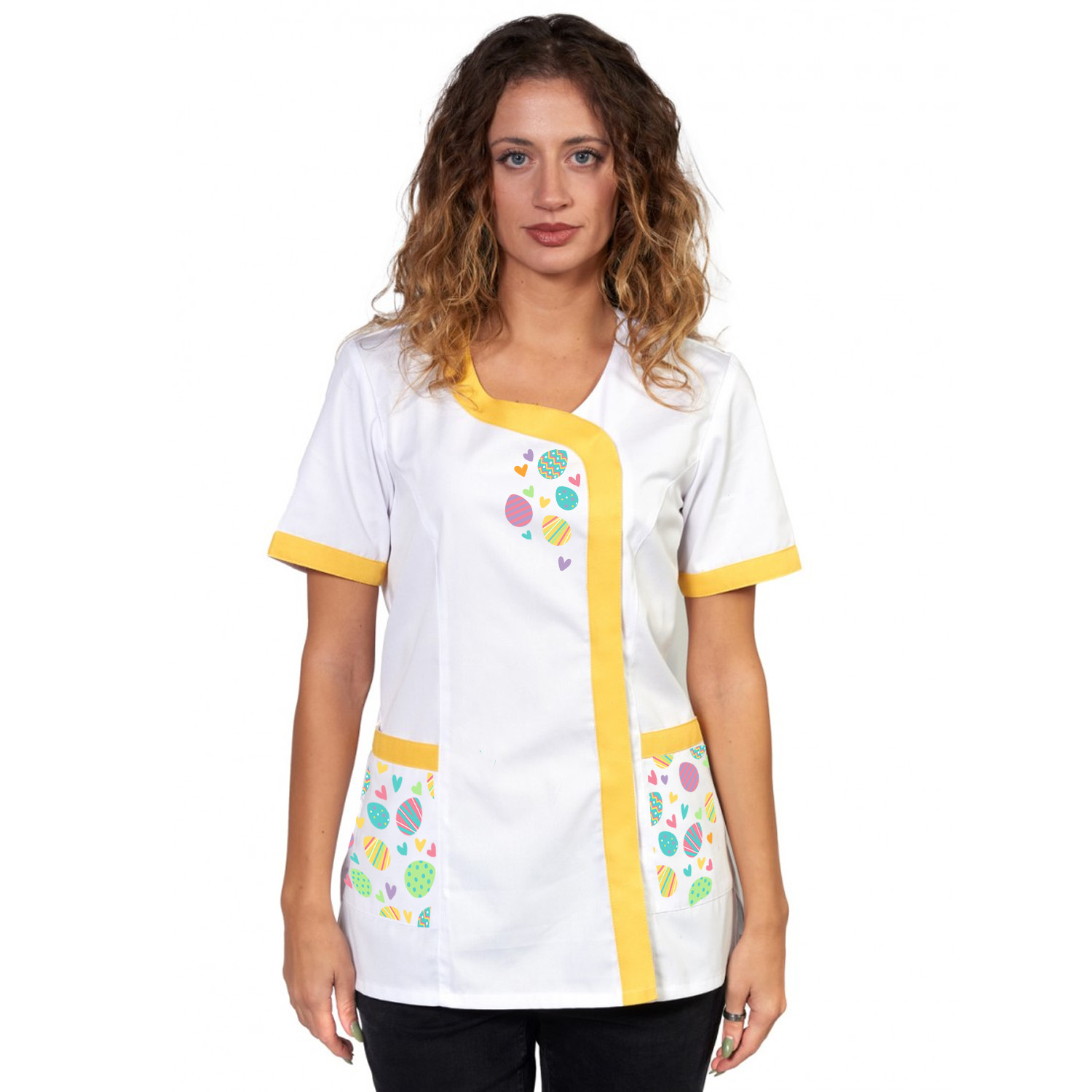 Camice grembiule estetista maestra scuola Pasqua conigli uova carote primaverile abbigliamento asilo infanzia