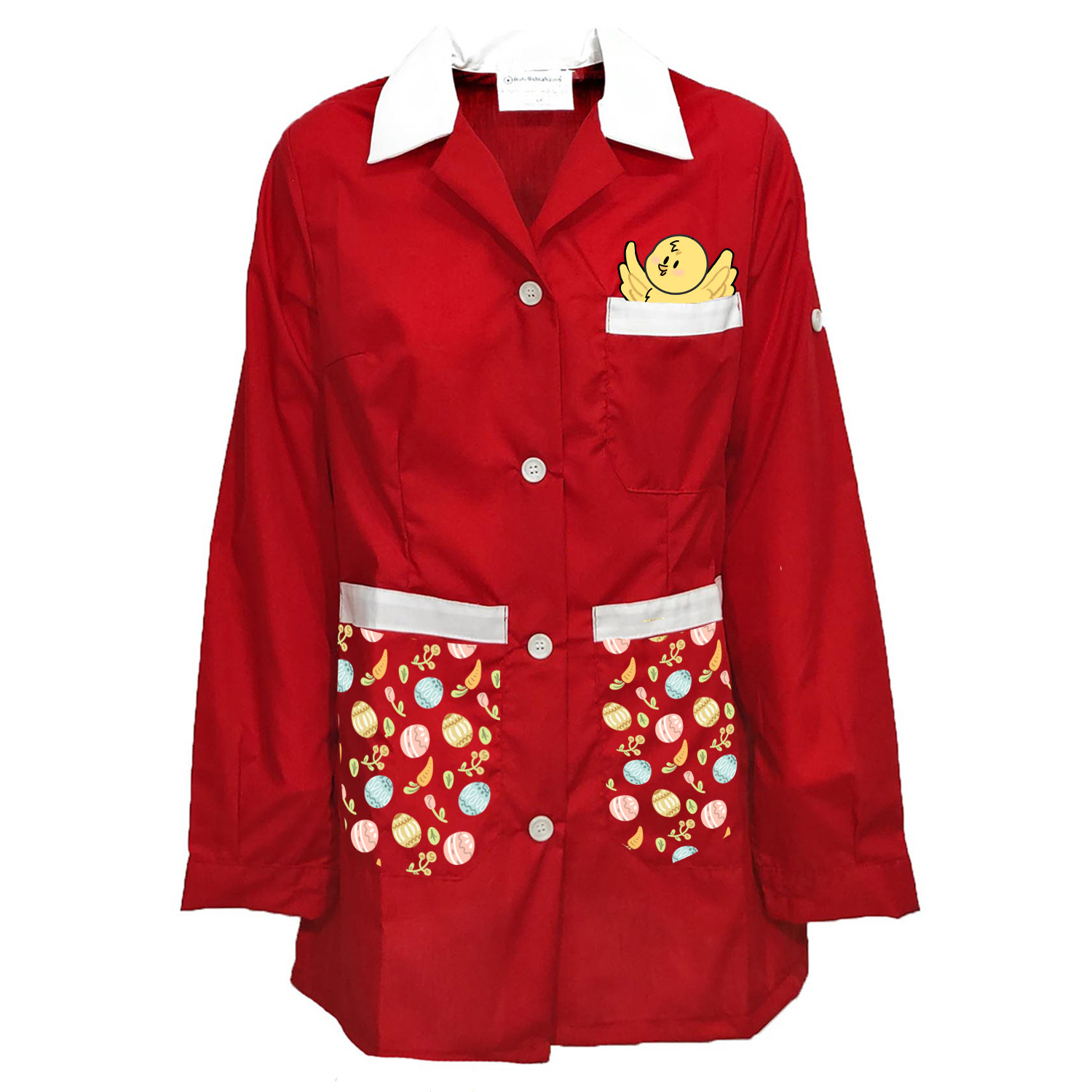 Camice grembiule donna maestra insegnante scuola infanzia nido bottoni Pasqua pulcino primavera bambini