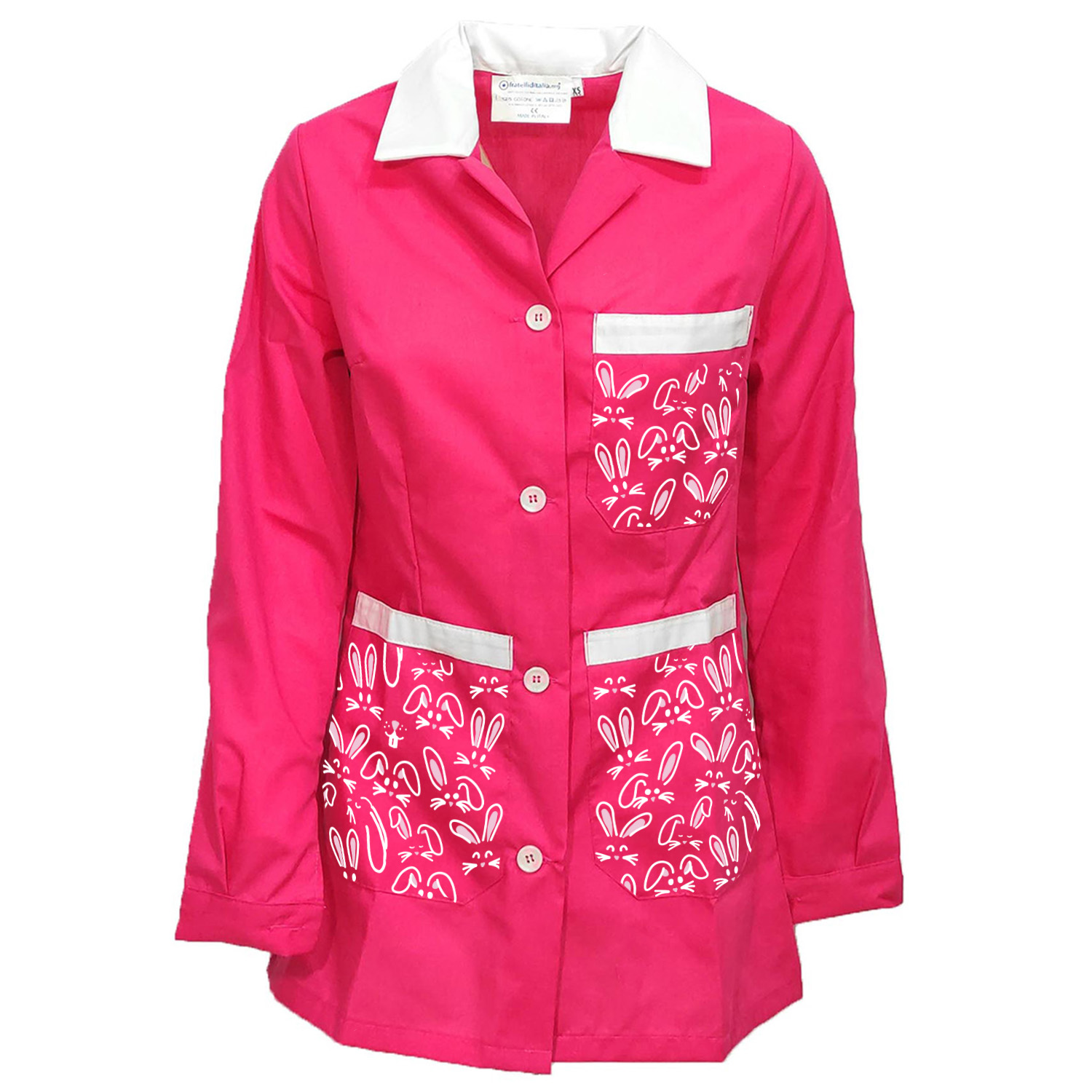 Camice grembiule donna maestra insegnante scuola infanzia nido bottoni Pasqua pulcino primavera bambini