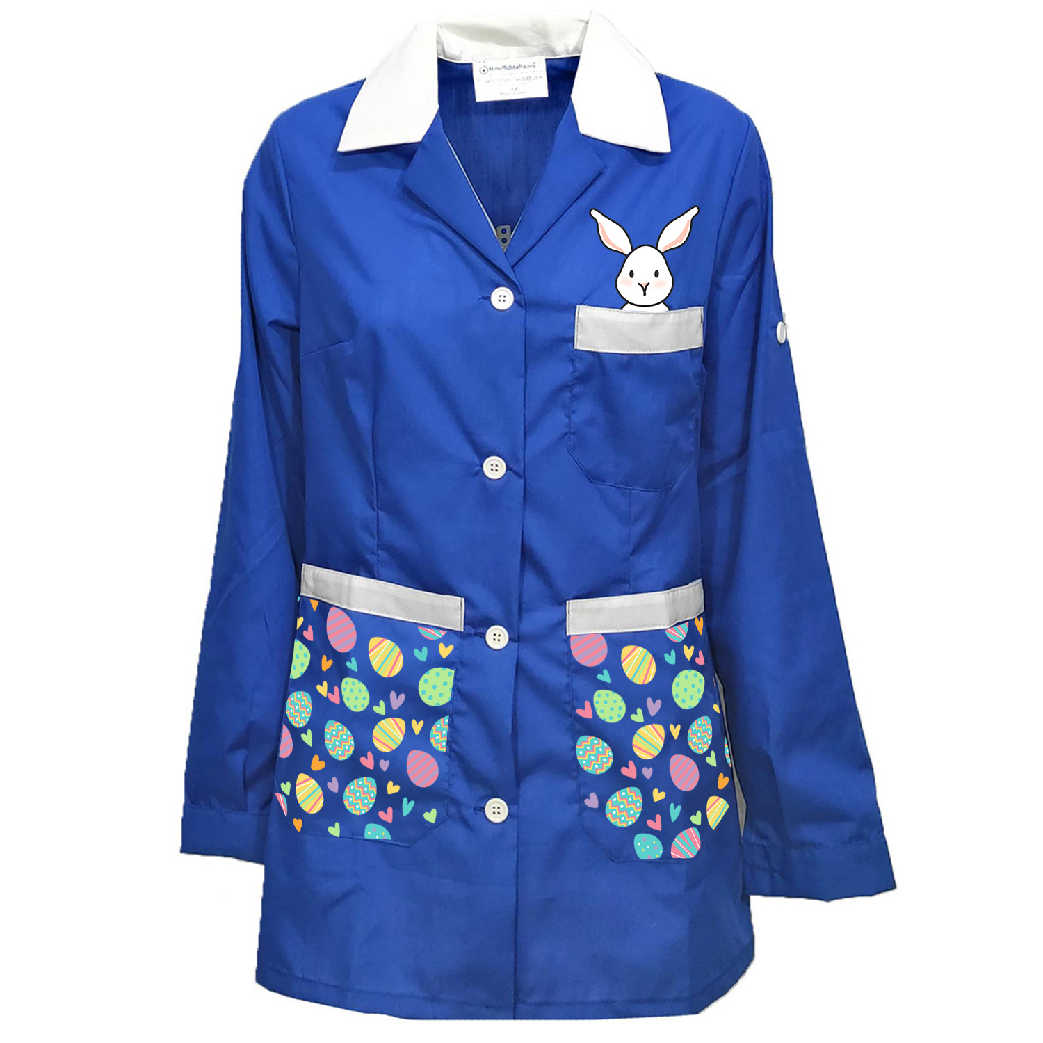 Camice grembiule donna maestra insegnante scuola infanzia nido bottoni Pasqua pulcino primavera bambini