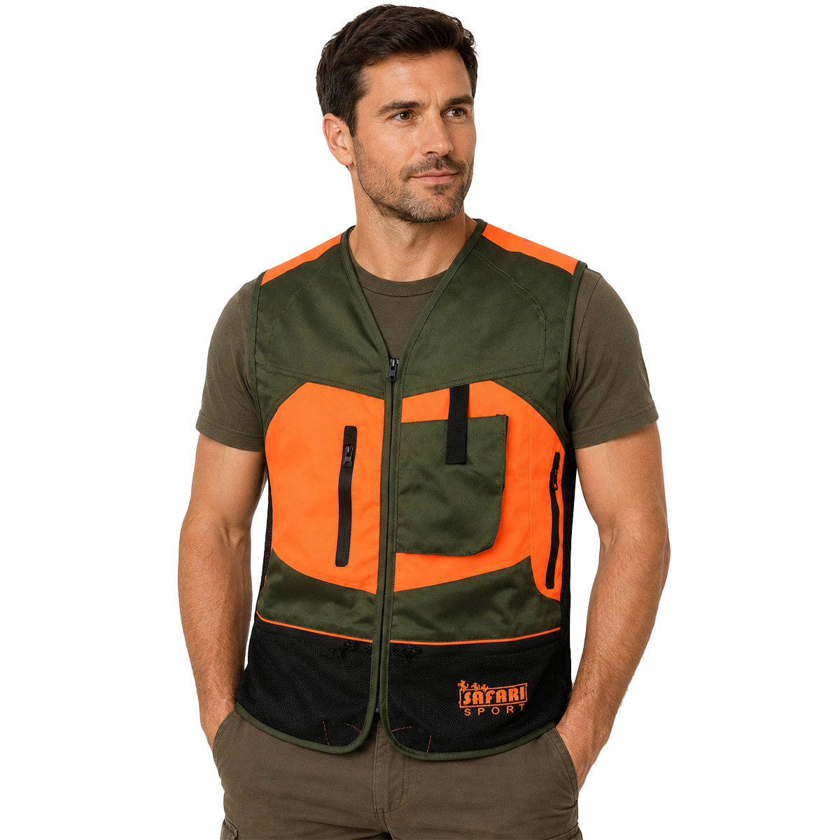 Gilet caccia sport alta visibilita\' arancio cinghiale tecnico impermeabile