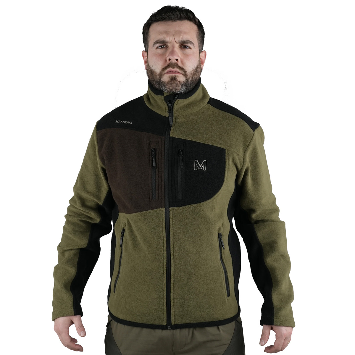 Maglione Pile da Caccia Masseria M12 bicolore ad alta visibilita e comfort termico con carniere posteriore in nylon idrorepellente