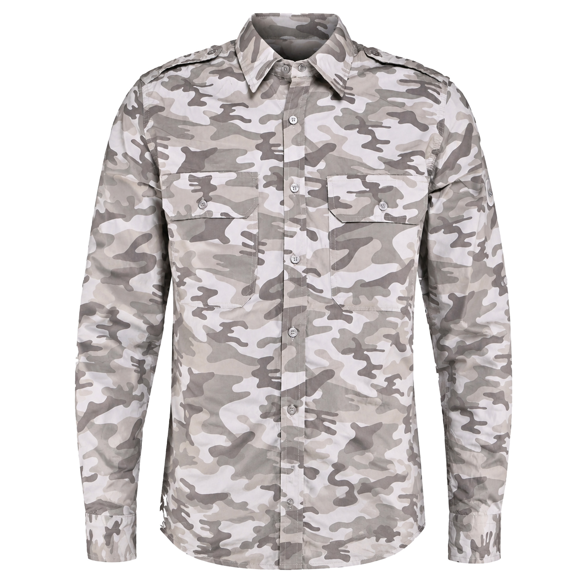 Camicia uomo caccia camo beige popeline bottoni tasche montagna abbigliamento tecnico