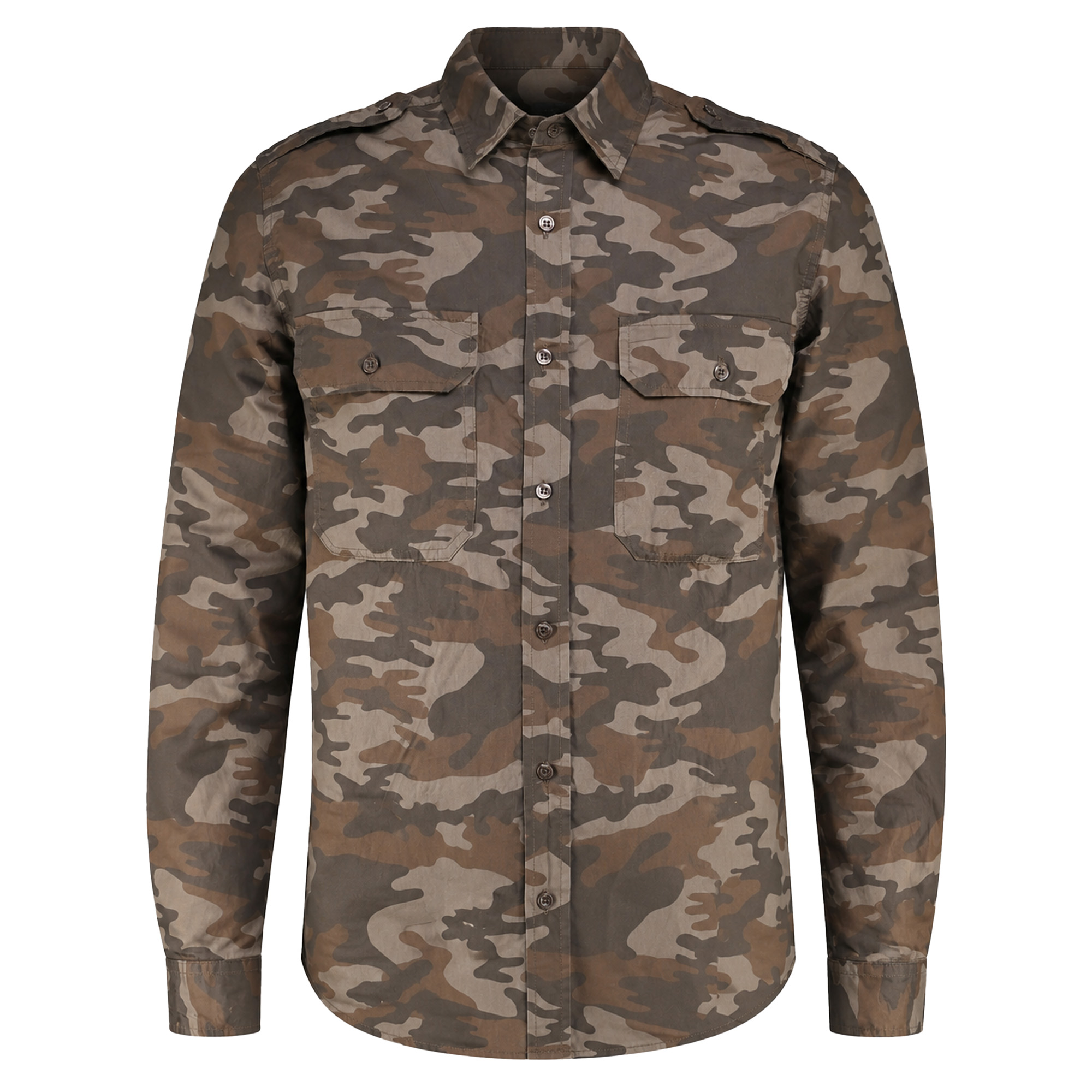 Camicia uomo caccia camo beige popeline bottoni tasche montagna abbigliamento tecnico