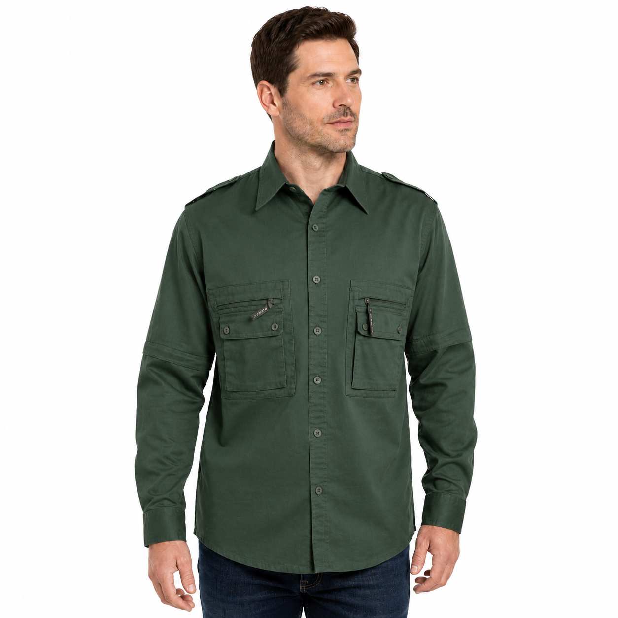 Camicia casacca manica staccabile caccia militare cotone tasche sportiva uomo