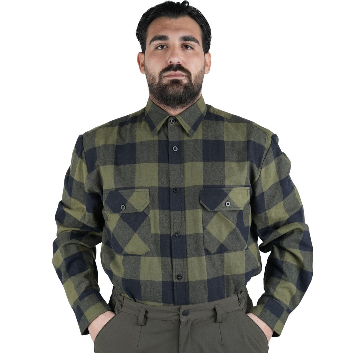 Camicia uomo montagna caccia flanella tasche invernale quadri boscaiolo