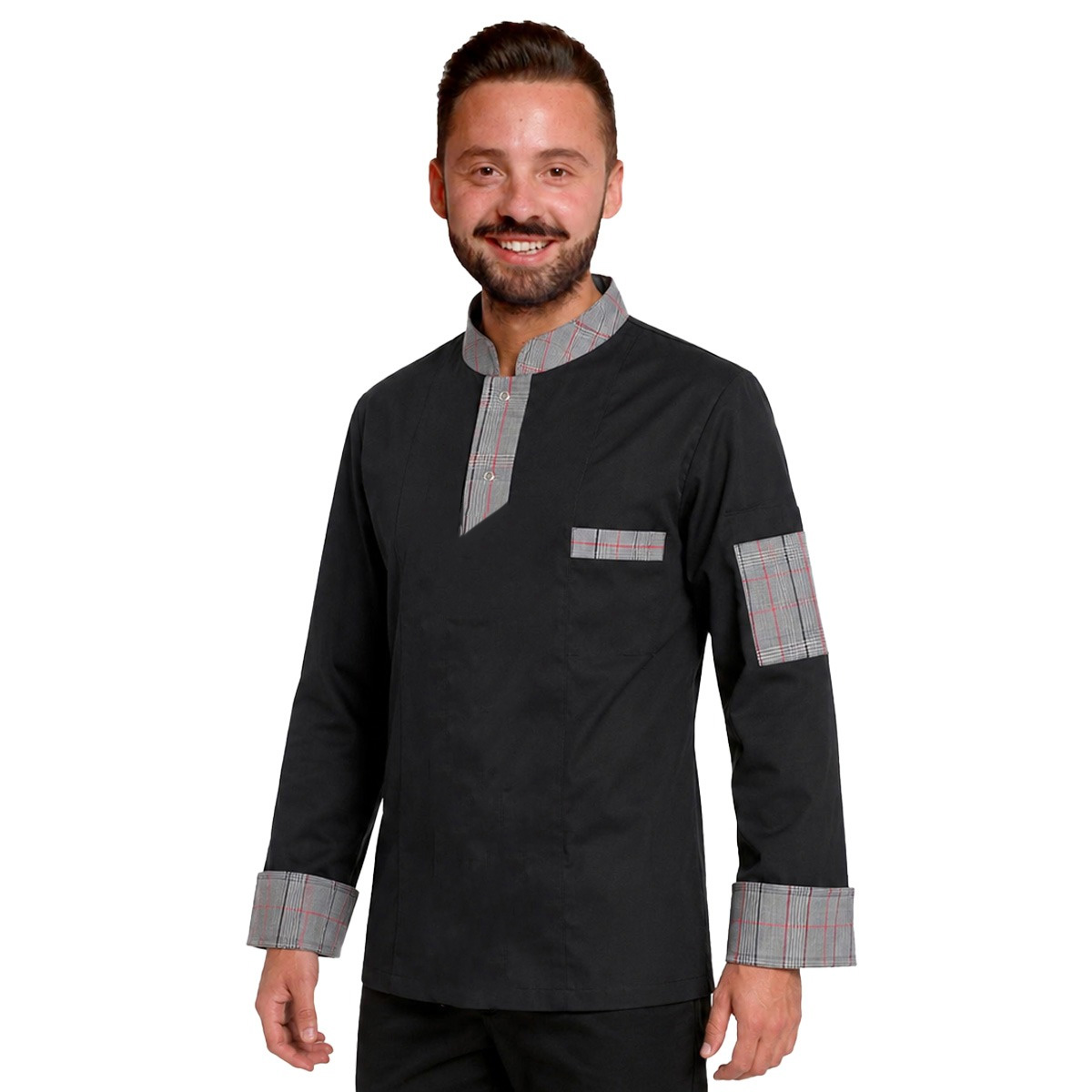 Giacca cuoco a casacca con bottoni automatici limited edition nero e blu made in italy - Personalizzabile con il tuo logo