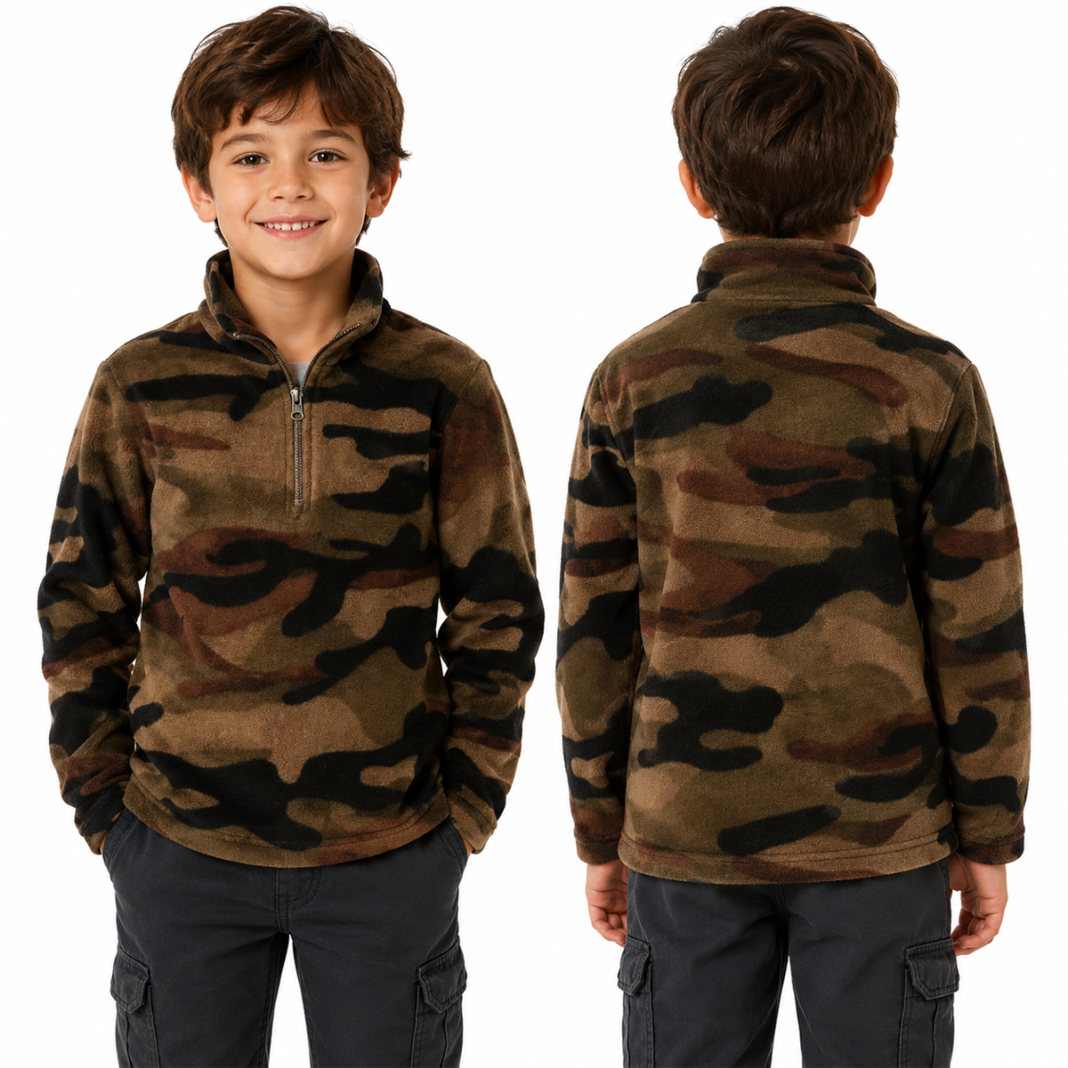 Maglia maglione felpa bimbo bambino pile invernale calda militare mimetica baby