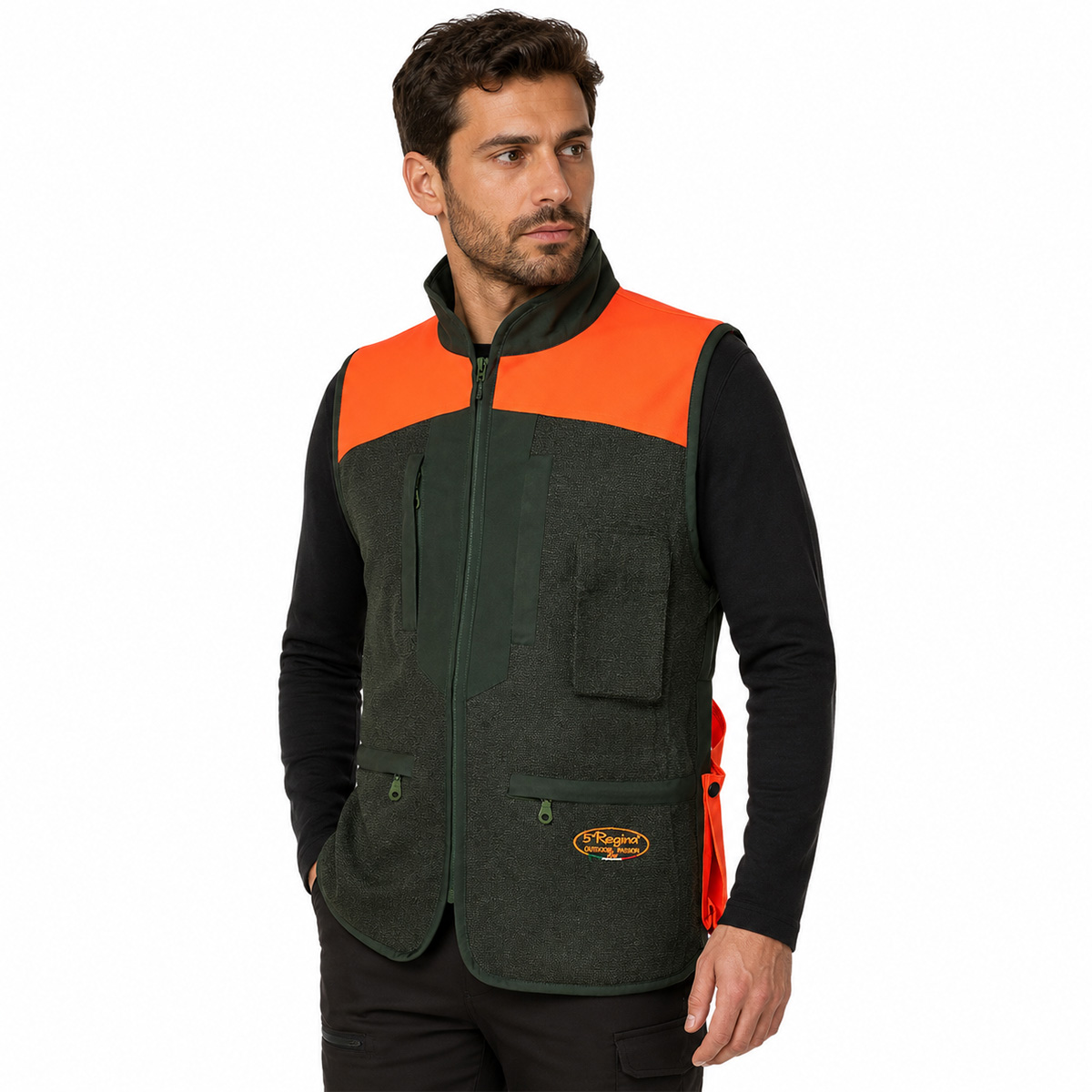 Gilet caccia cinghiale arancio cordura impermeabile foderato cerniere - Personalizzabile con il tuo logo