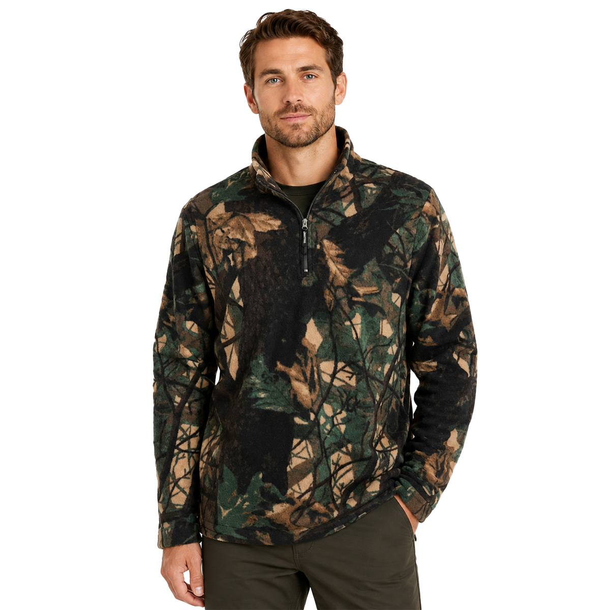 Felpa maglia maglione uomo pile zip mimetico caldo caccia neve invernale - Personalizzabile con il tuo logo