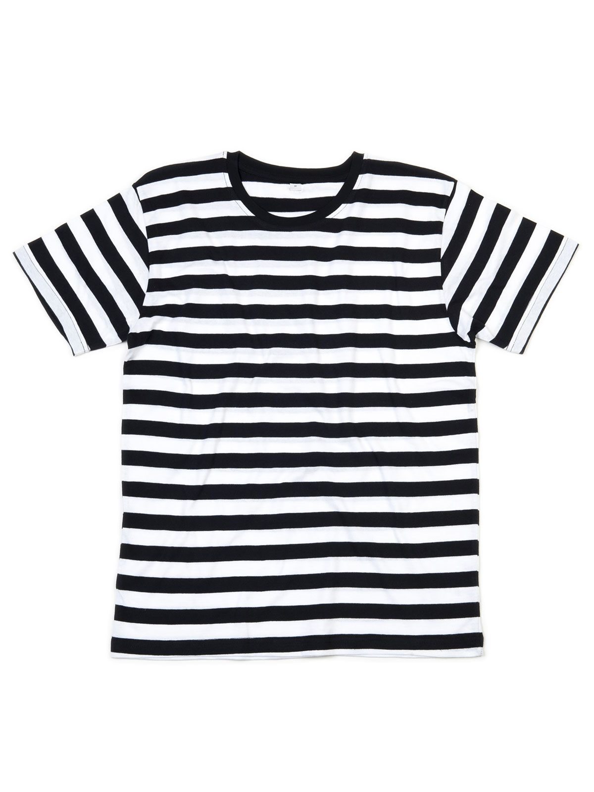 T-shirt in Jersey girocollo, tinta in filo con stampa a righe. Cucitura a doppio ago