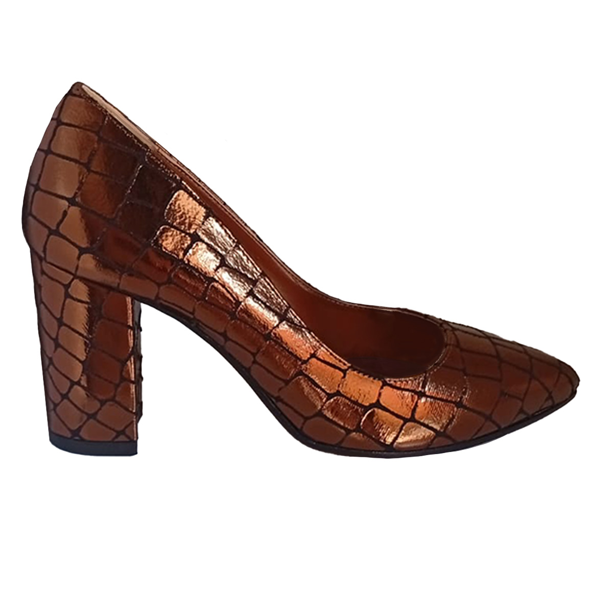 Women\'s LUNA dress shoe made in Italy with a medium heel in faux leather with a leather lining, available in various colors.