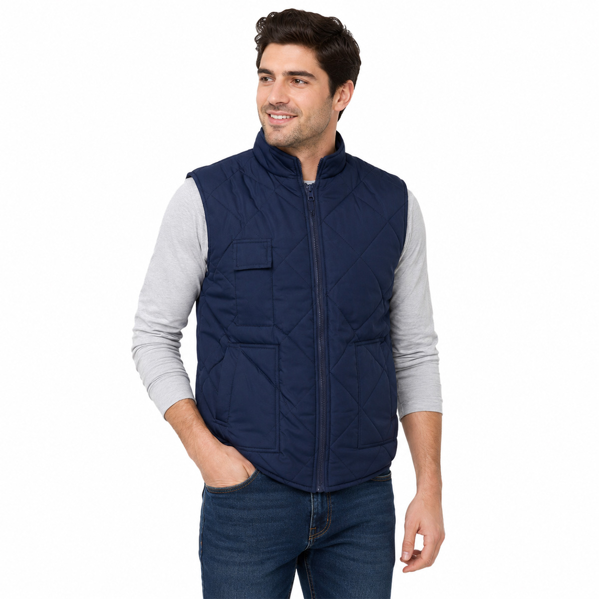 Gilet smanicato trapuntato caccia pesca uomo invernale sport tasche freddo