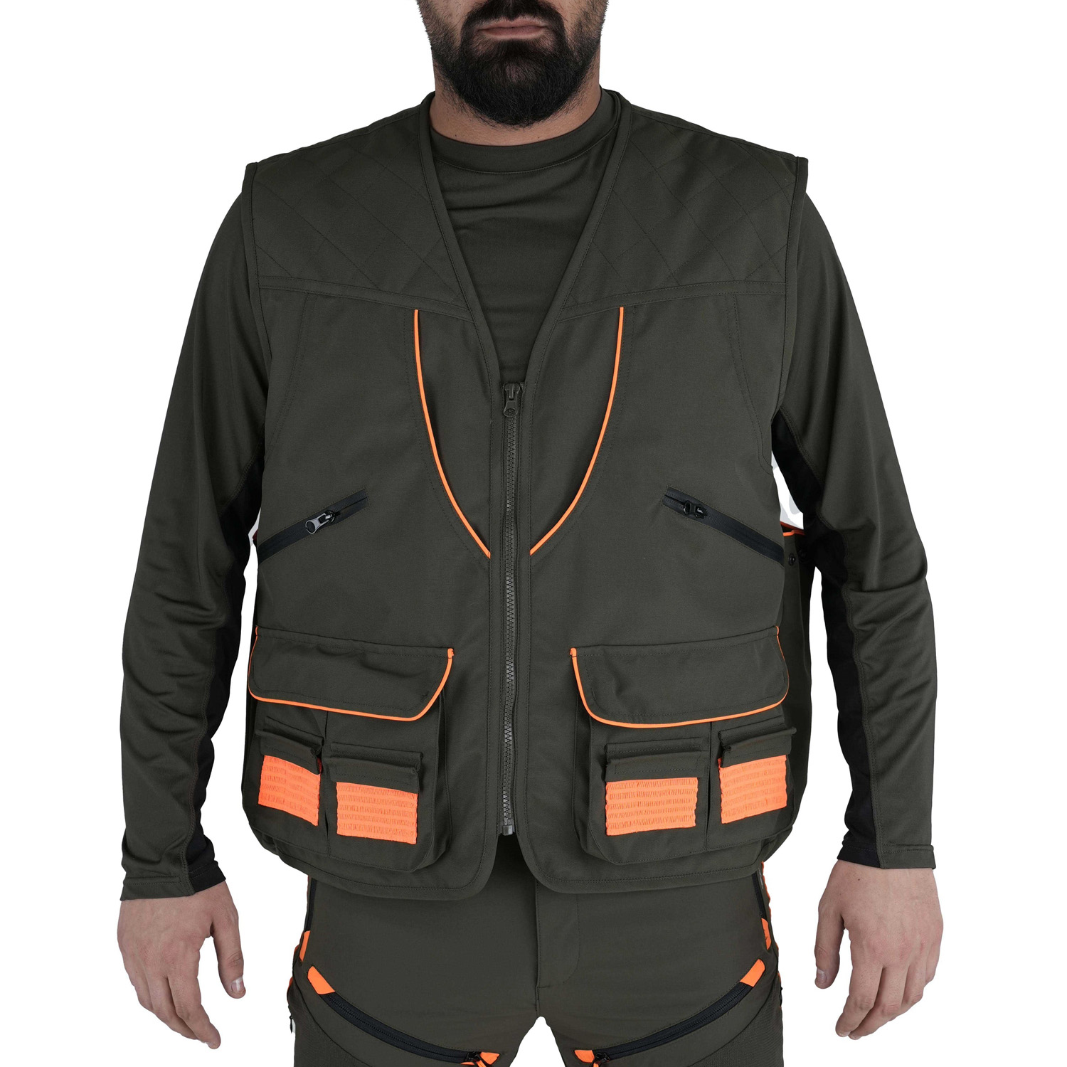 Gilet smanicato carniere membrana M-tex impermeabile caccia tascone posteriore staccabile