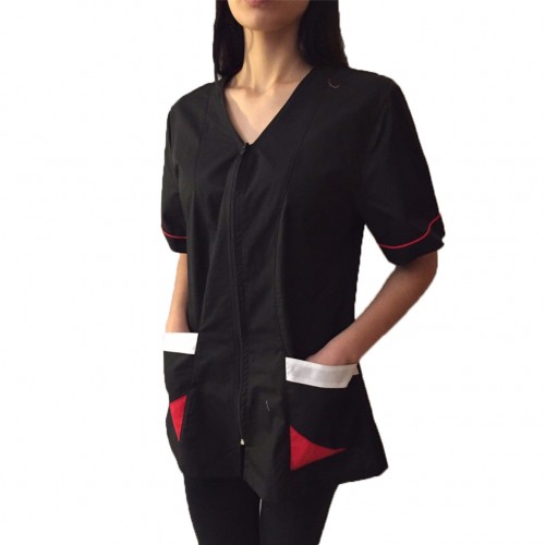 Camice giacca massaggi spa centro benessere fisioterapia bianco nero zip cotone