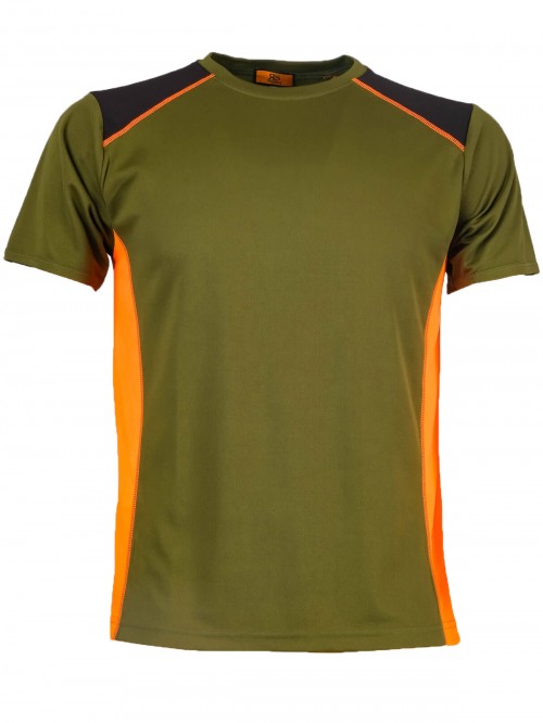 T-shirt elasticizzata mezza manica dettagli alta visibilita verde e arancio - Personalizzabile con il tuo logo