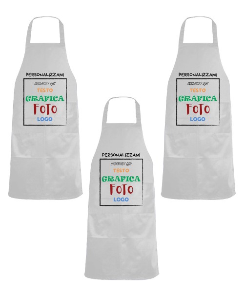KIT 3 grembiuli paravanti con tasca PERSONALIZZAZIONE INCLUSA Bianco - Nero - Rosso - Verde - Giallo  Misura 82 X 60