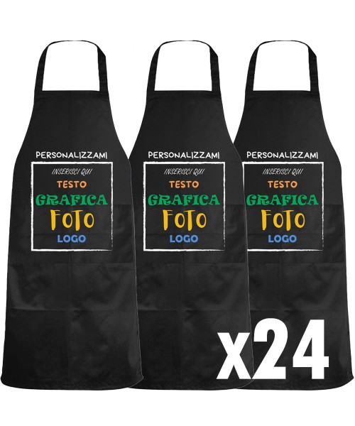 KIT 24 grembiuli paravanti con tasca PERSONALIZZAZIONE Bianco - Nero - Rosso - Verde - Giallo  Misura 82 X 60