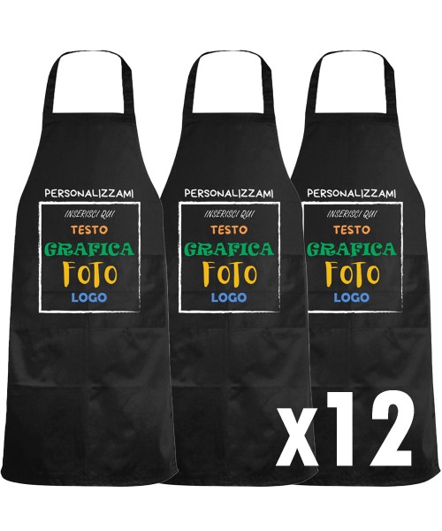 KIT 12 grembiuli paravanti PERSONALIZZAZIONE Bianco - Nero - Rosso - Verde - Giallo  Misura 82 X 60