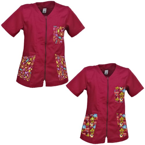 Set di due Camice grembiule con Zip per Maestra Asilo infanzia infermiera ludoteca Scuola bambini fantasia
