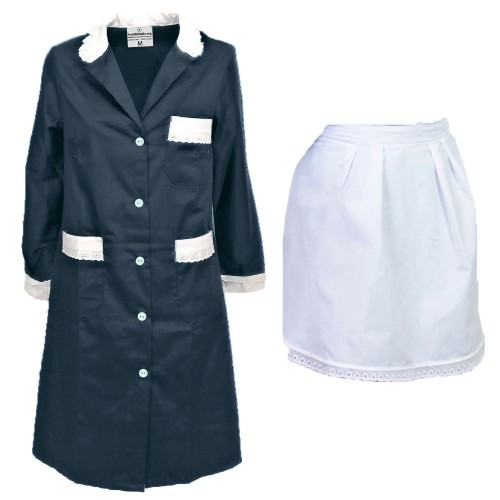 Kit Governante Cameriera Hotel Grembiule e Camice a Manica Lunga con Merletto Personalizzabile con Logo e Nome