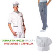 Remplir le chef de la veste et d'un pantalon de sel et de poivre avec le chapeau de chef de cuisine