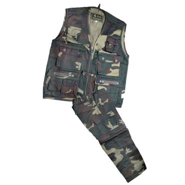 Completo bambino bimbo gilet pantalone mimetico militare spo